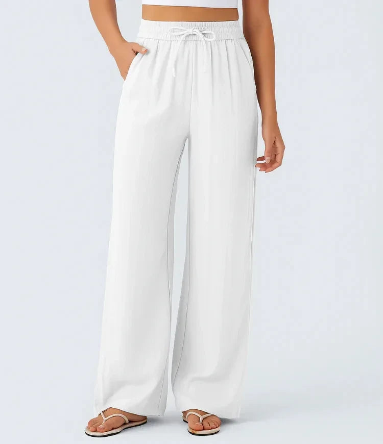 Casual High-Waisted Linen Beach Pants