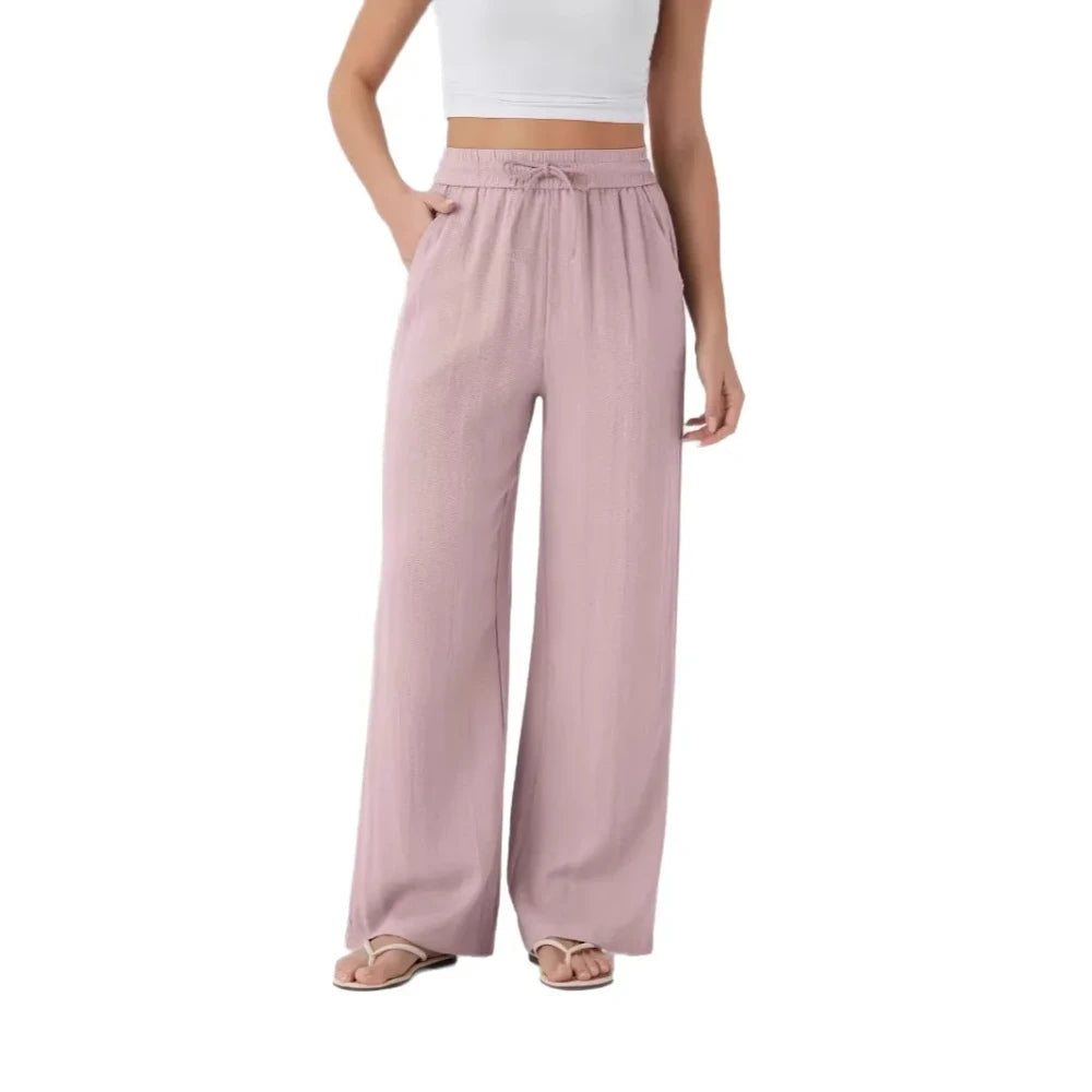 Casual High-Waisted Linen Beach Pants