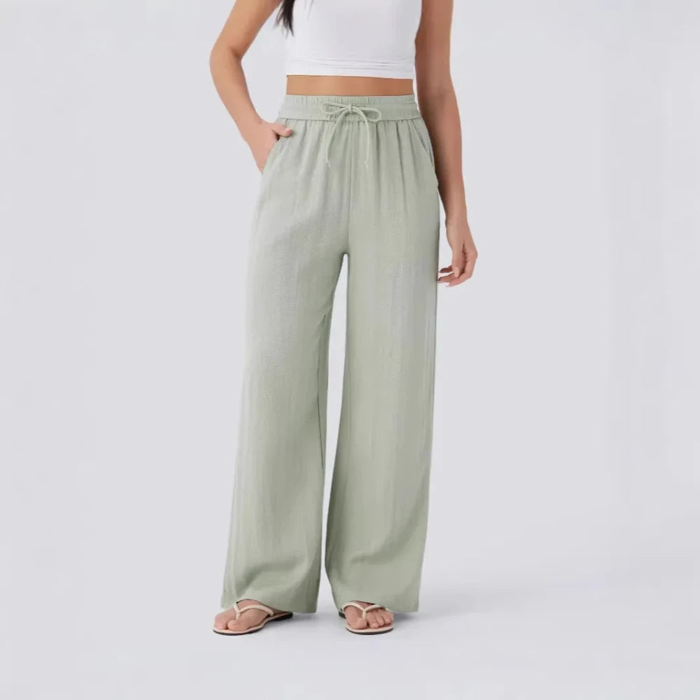Casual High-Waisted Linen Beach Pants