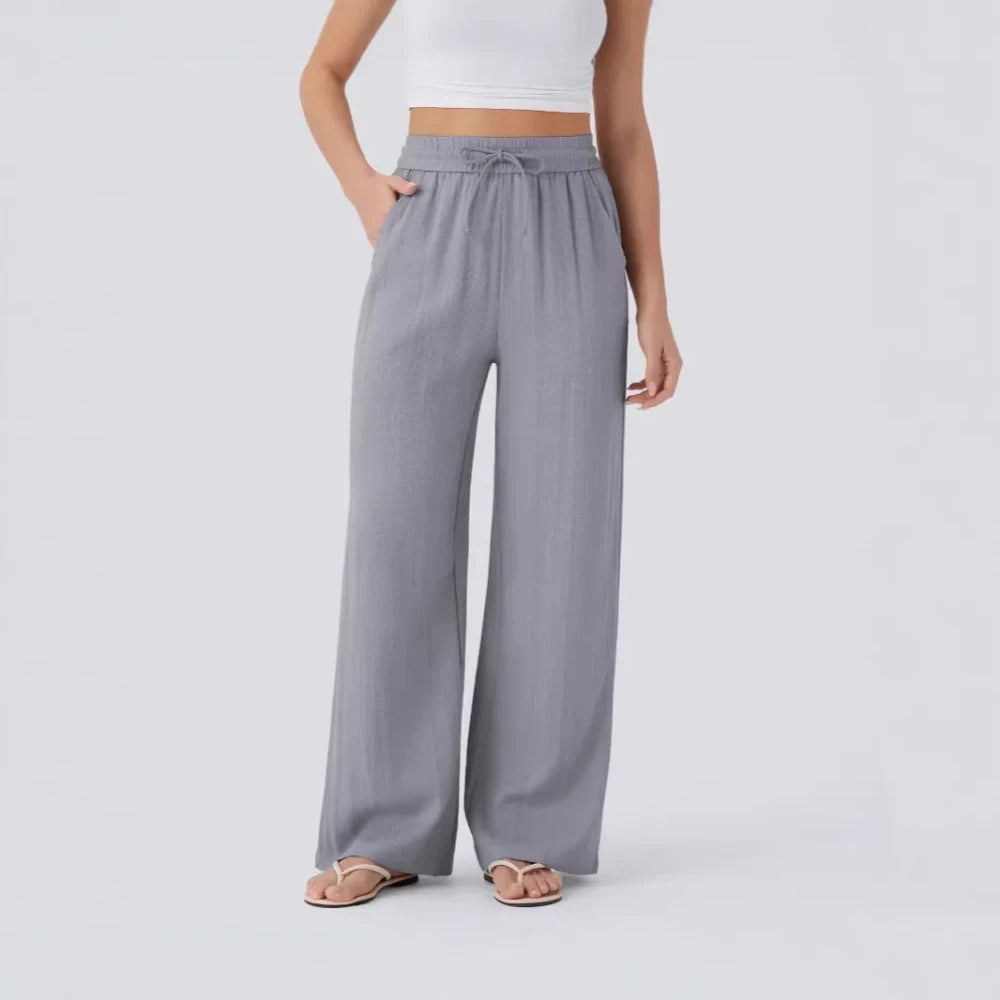 Casual High-Waisted Linen Beach Pants