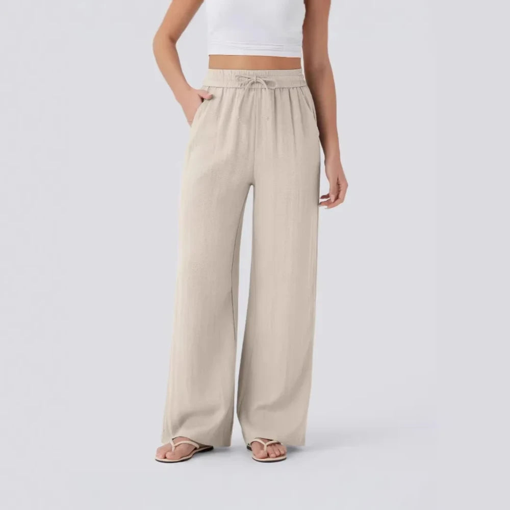 Casual High-Waisted Linen Beach Pants