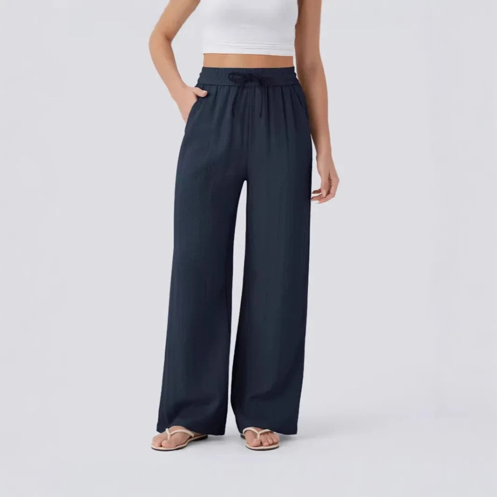 Casual High-Waisted Linen Beach Pants