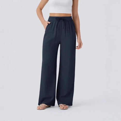 Casual High-Waisted Linen Beach Pants