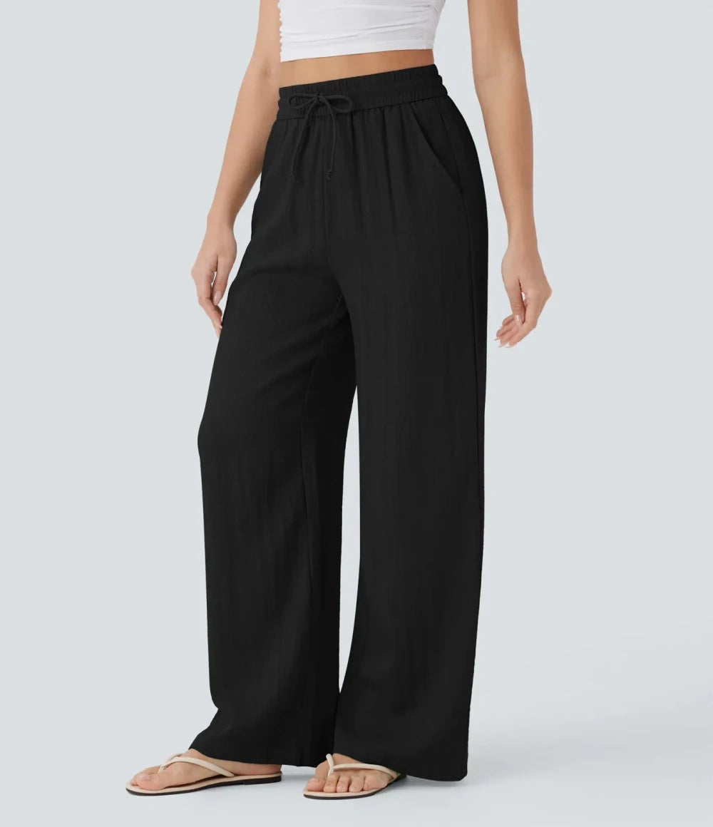 Casual High-Waisted Linen Beach Pants