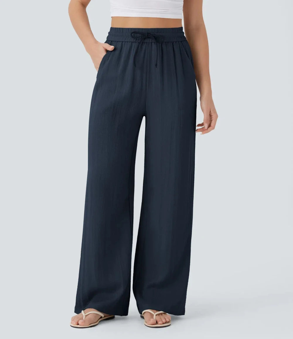 Casual High-Waisted Linen Beach Pants