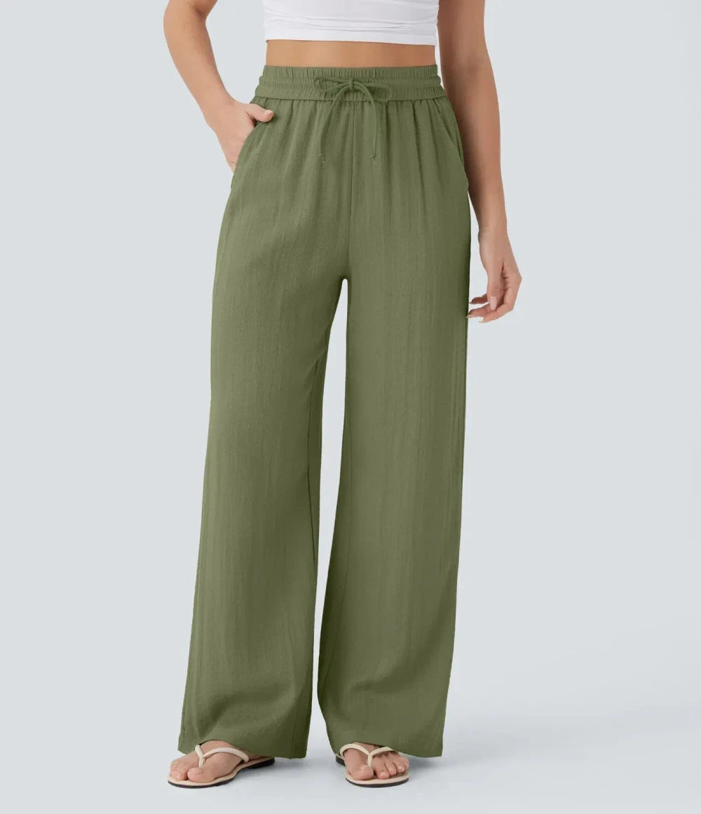 Casual High-Waisted Linen Beach Pants