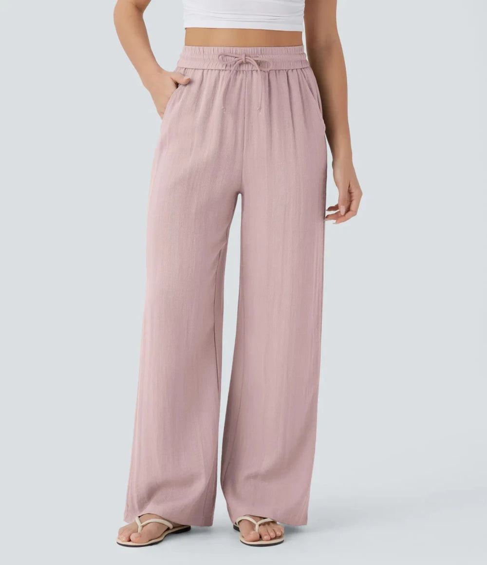 Casual High-Waisted Linen Beach Pants