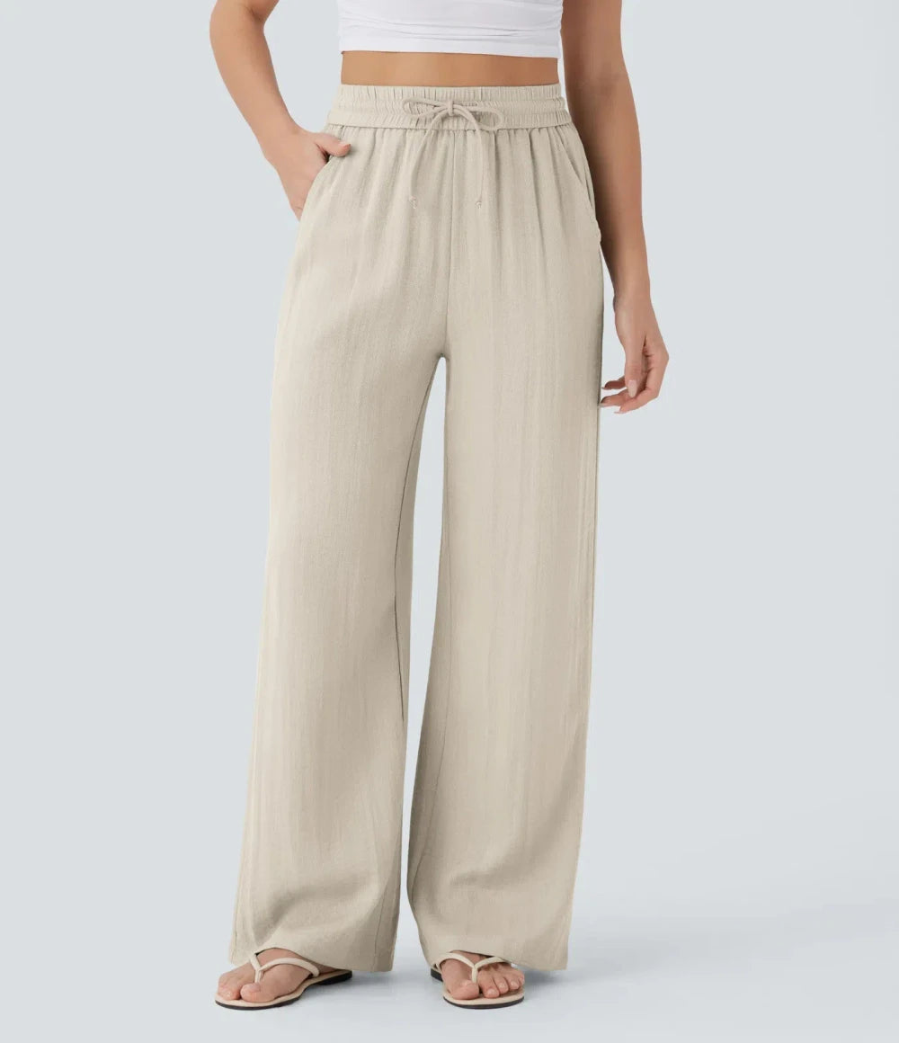 Casual High-Waisted Linen Beach Pants