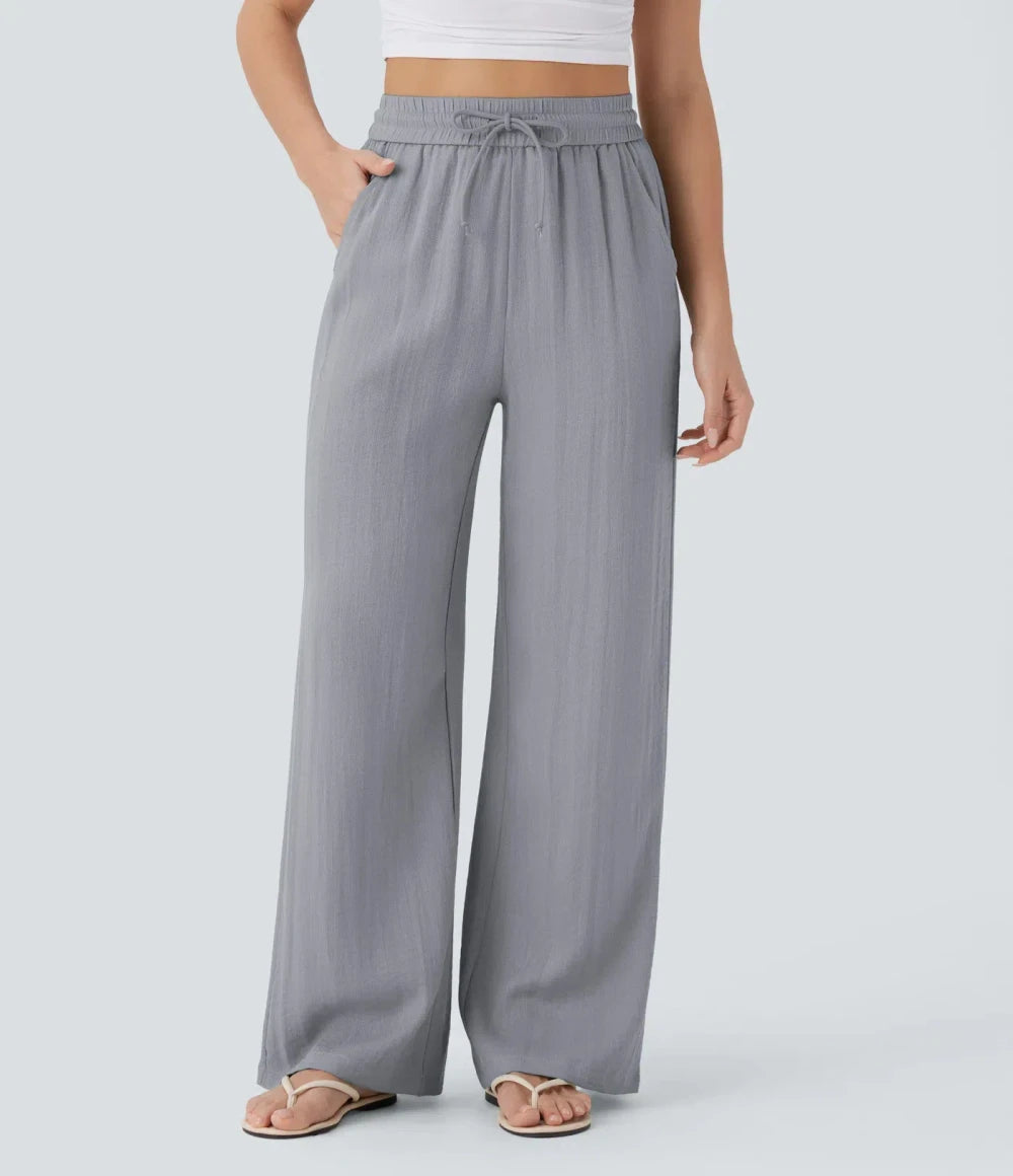 Casual High-Waisted Linen Beach Pants