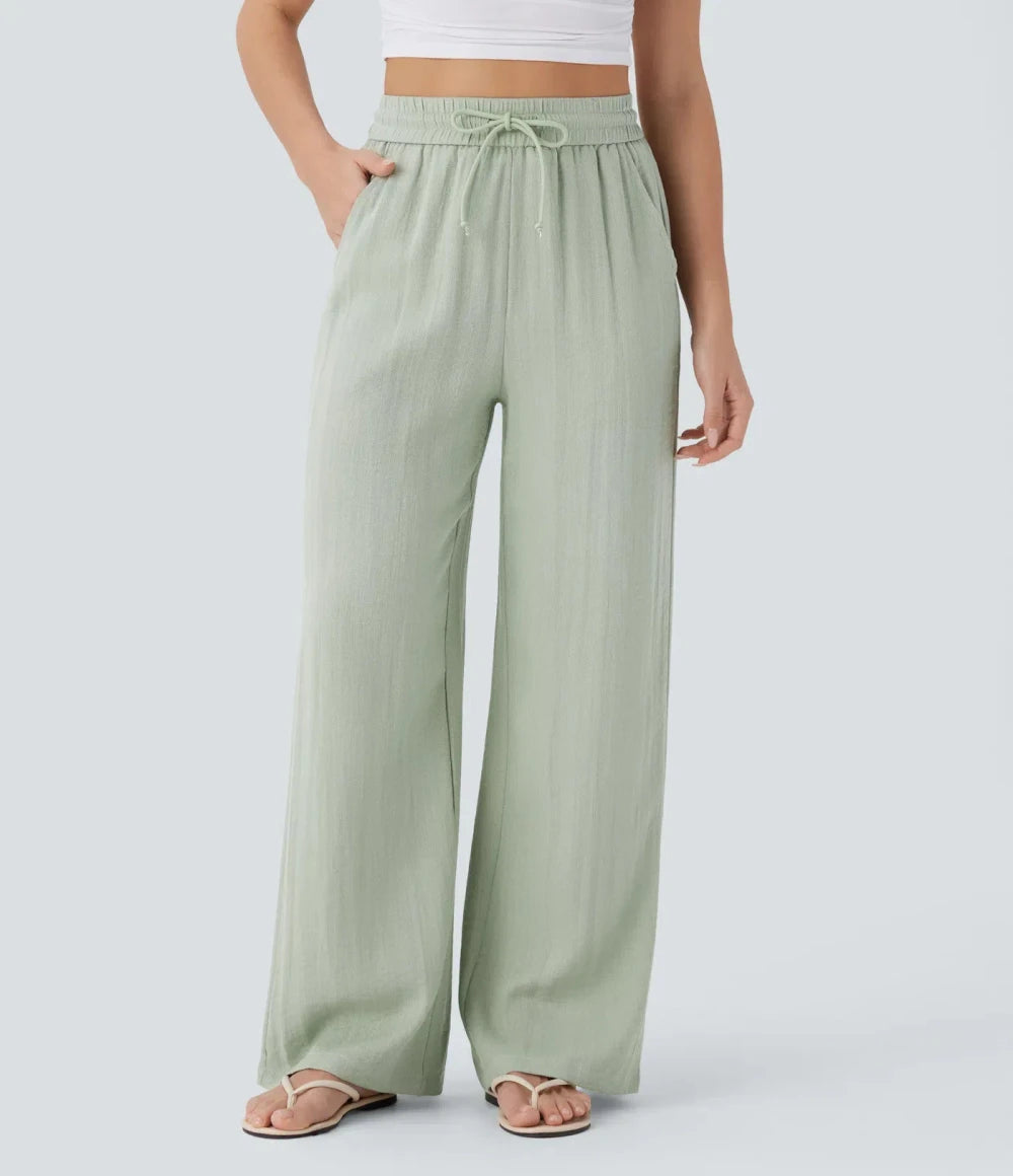 Casual High-Waisted Linen Beach Pants